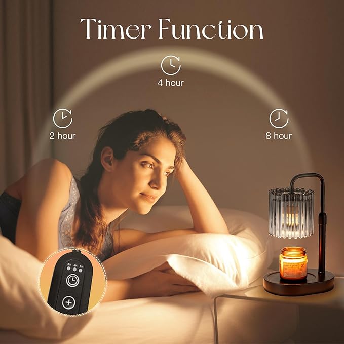 Candle Warmer Lamp with Timer: Black Candle Warming Lamp Height Adjustable Wax Melt Warmer Dimmable Modern New Home Bedroom Decor Housewarming Gift for Women