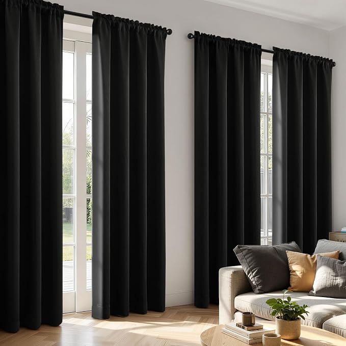 MIULEE 84 Inch Length Black Blackout Bedroom Curtains Set of 4 | Thermal - Image 2