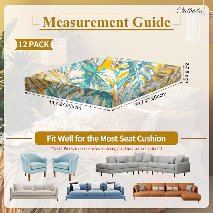 CALBODE 12pcs Outdoor Tropical Plant Printed Sofa Seat Cushion Covers Strechable - Image 2