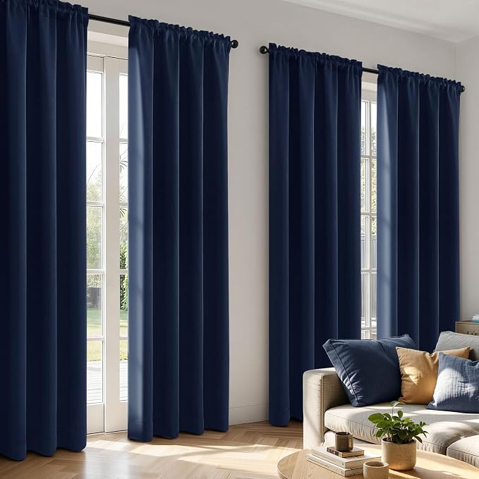 MIULEE 84 Inch Length Navy Blue Blackout Bedroom Curtains Set of 4 | Thermal - Image 2
