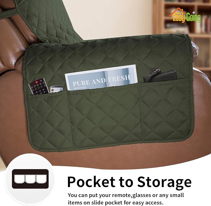 Easy-Going Reversible Couch Cover, Oversized Recliner, Army Green/Beige | - Image 3