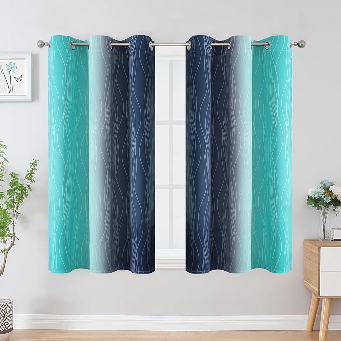 Navy Blue and Teal Gradient Blackout Curtains - Image 2