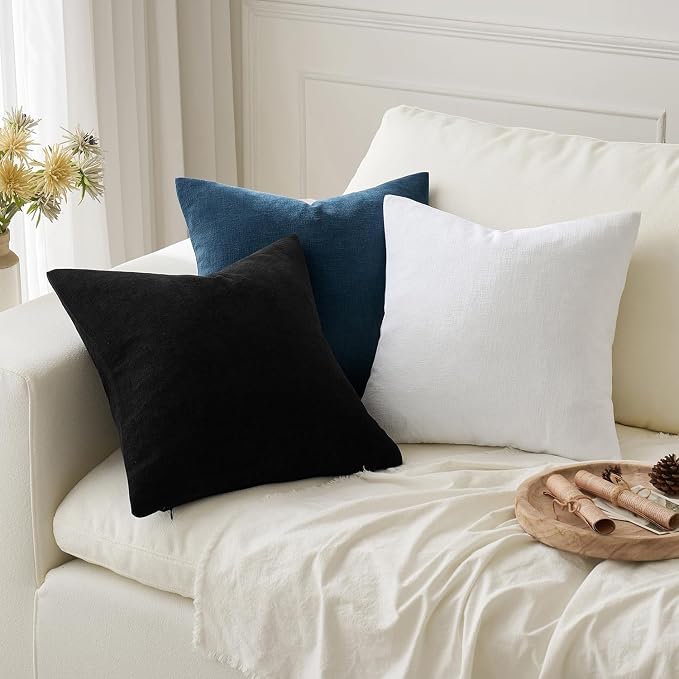MIULEE Black Chenille Couch Throw Pillow Covers, 18x18 | Set of 2, Soft - Image 3