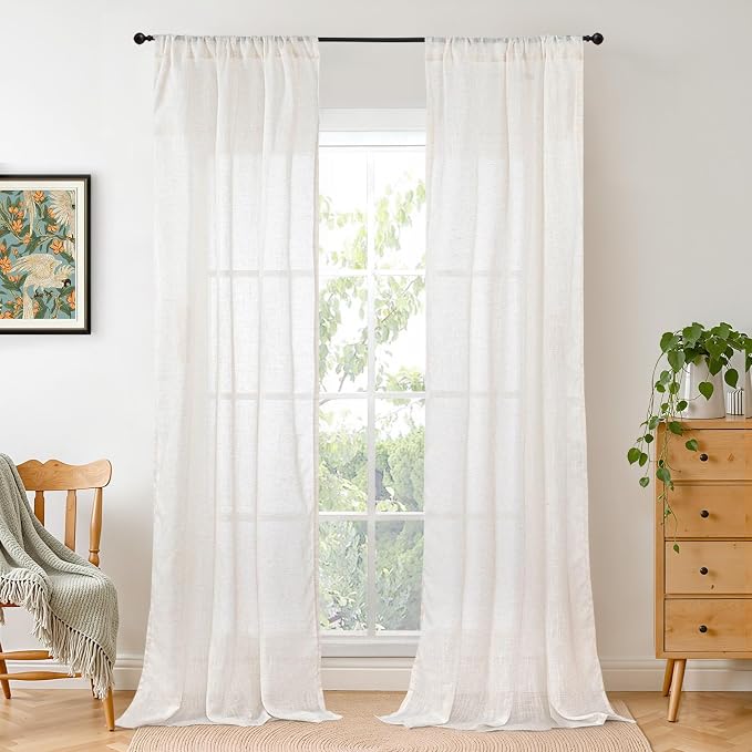 BGment Linen Curtains for Living Room 38X84 Inch Length, Semi Sheer Drapes | by BGment