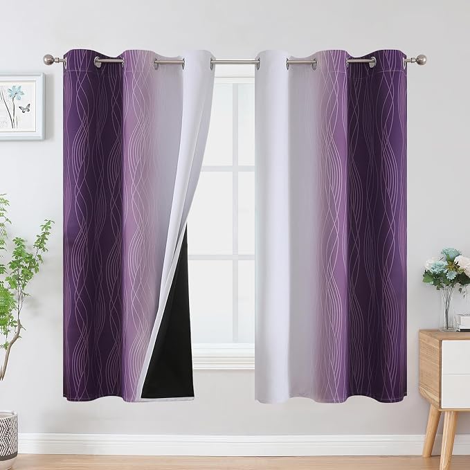 Purple and Greyish White Ombre Blackout Curtains by ESTELARTEXTILER