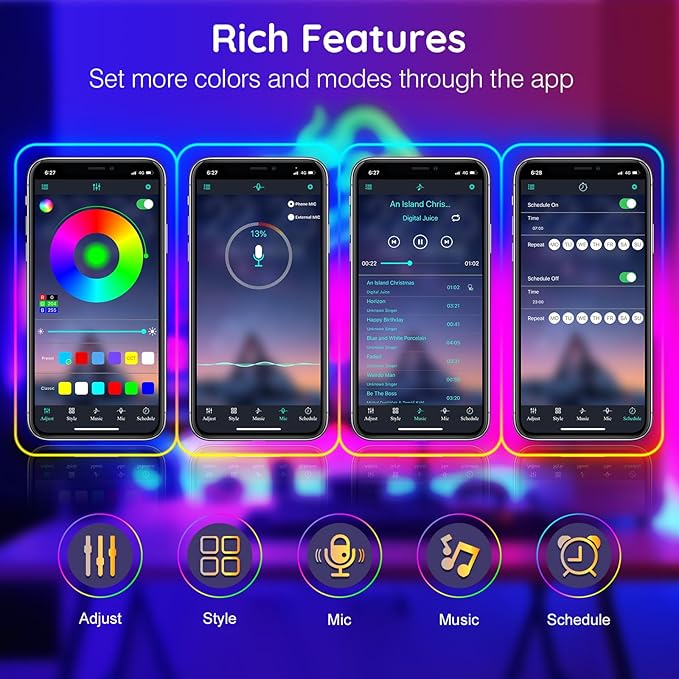 150Ft Led Rope Lights, Flexible Neon Lights Control with App/Remote, Multiple Modes, IP65 Outdoor RGB Waterproof, Music Sync Gaming Light Strip for Bedroom Decor