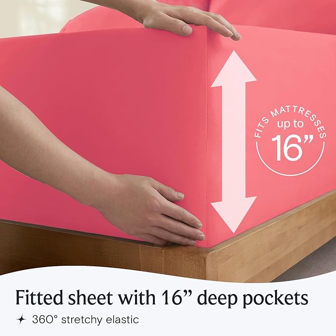 LuxClub 3 PC Sheet Set Bed Sheets Deep Pockets 16" Eco Friendly Wrinkle Free Cooling Machine Washable Hotel Bedding Silky Soft - Vermilion Twin XL