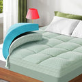Dual Layer 3 Inch Memory Foam Mattress Topper Full Size, 2 Inch Gel Memory Foam Plus 1 Inch Cooling Pillow Top Mattress Pad Cover, with 8-21 Inch Deep Pocket, Green