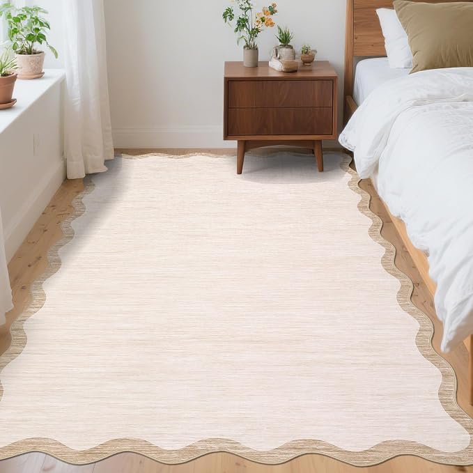 GarveeHome Scalloped Washable Rug 3x5 Beige Living Room Area Rug Non Slip | - Image 8