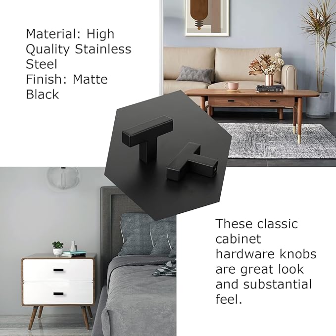 LONTAN 30 Pack Kitchen Cabinet Knobs Black Knobs for Dresser Drawers Sqaure Black Cabinet Hardware for Bathroom Cupboard,Stainless Steel