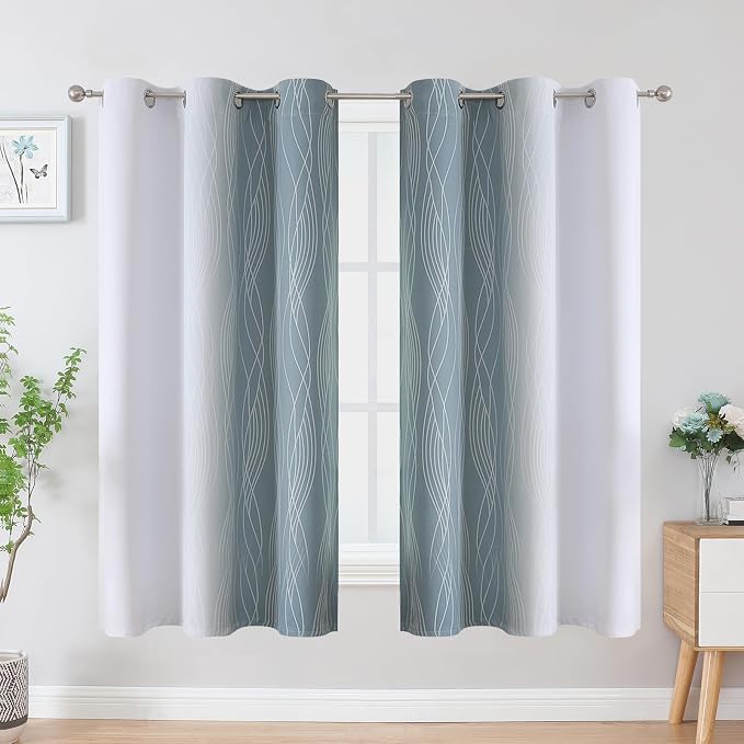 Stone Blue and Greyish White Blackout Curtains - Image 2