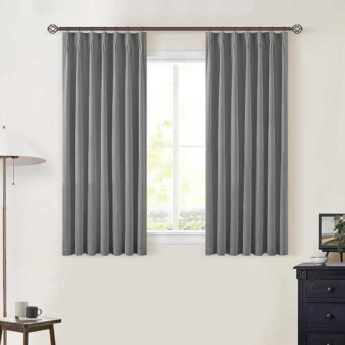 Grey Pinch Pleated Black Out Linen 45 Inch Curtains by Twodrapes