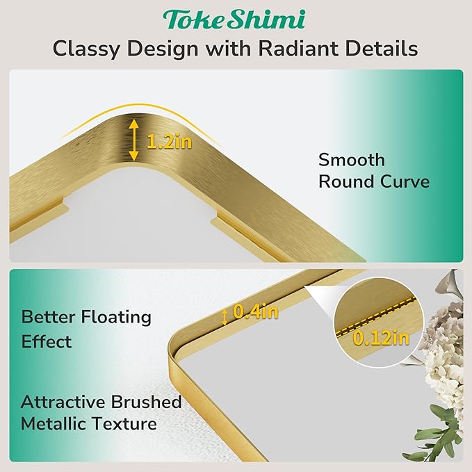 TokeShimi 24x32 Brushed Gold Bathroom Mirror,Bathroom Vanity Mirror with Tempered Glass,Shatterproof Vanity Wall Mirror for Bathroom with Aluminum Frame(Horizontal/Vertical)