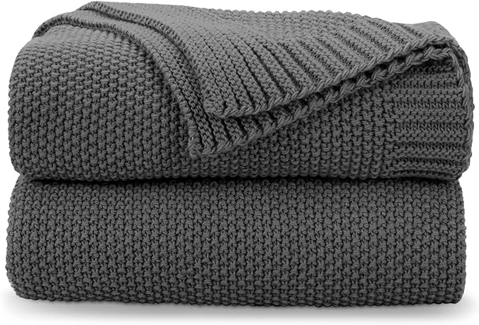 CozeCube Charcoal Grey Seed Stitch Throw Blanket 60"x80", Farmhouse Decor | by CozeCube