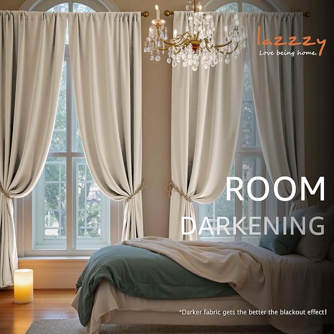Lazzzy Velvet Blackout Curtains Thermal Insulated Room Window Drapes Super Soft Luxury Curtains for Living Room Bedroom Rod Pocket 2 Panels, Beige, 42" W x 84" L