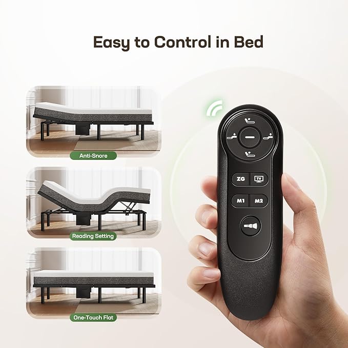Marsail MS01 Full Adjustable Bed Frame + 10-inch Gel Memory Foam Mattress, Adjustable Bed Base with Under-Bed Nightlight, Wireless Remote Control Adjustable Bed with 4 Height Options, Full