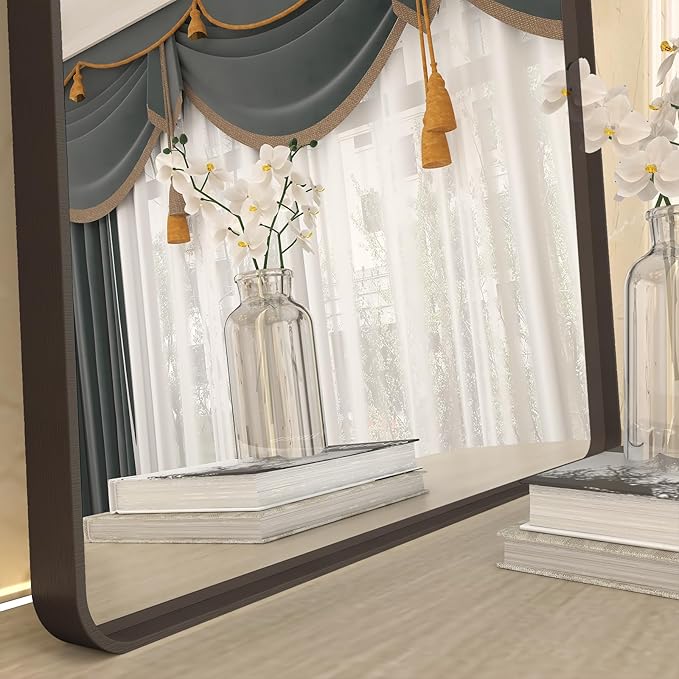 60x30 Bronze Bathroom Mirror for Wall, Brushed Metal Bronze Framed Bathroom Vanity Mirror, Rounded Rectangle Mirror, Shatterproof, Anti-Rust (Horizontal/Vertical)