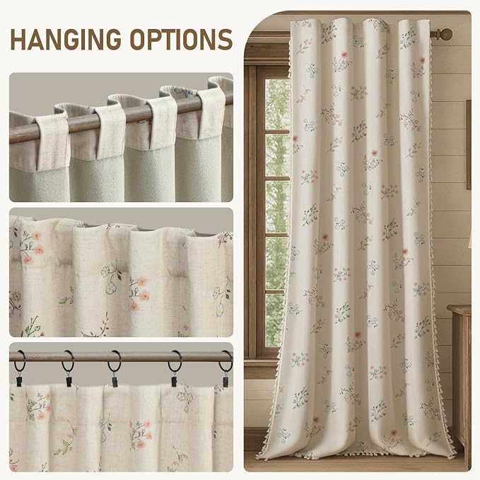 Boho Floral 100% Blackout Curtains 84 Inch 2 Panels 52" W x 108" L | Farmhouse - Image 7