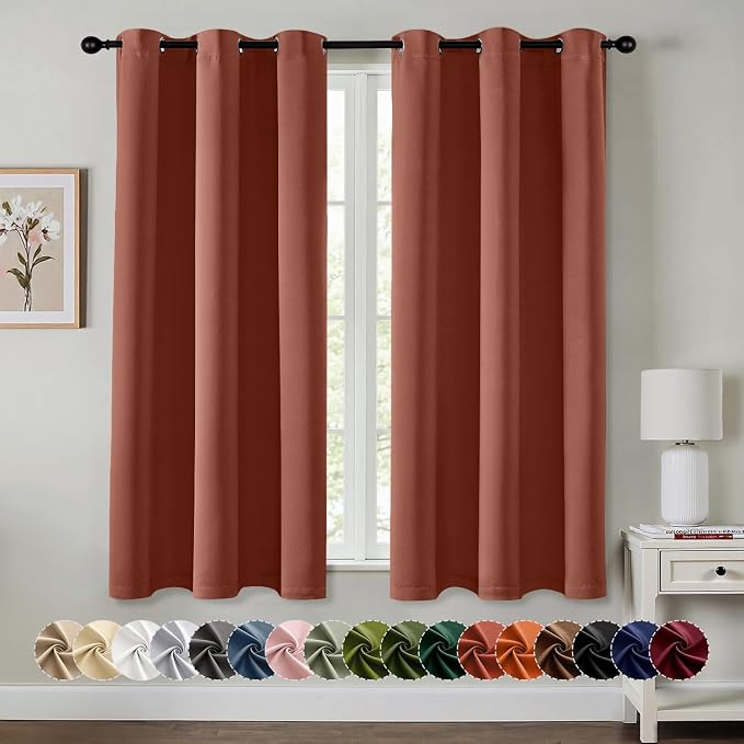 MIULEE Fall Blackout Curtains for Bedroom 2 Panels 40"x63" Long Terracotta | by MIULEE