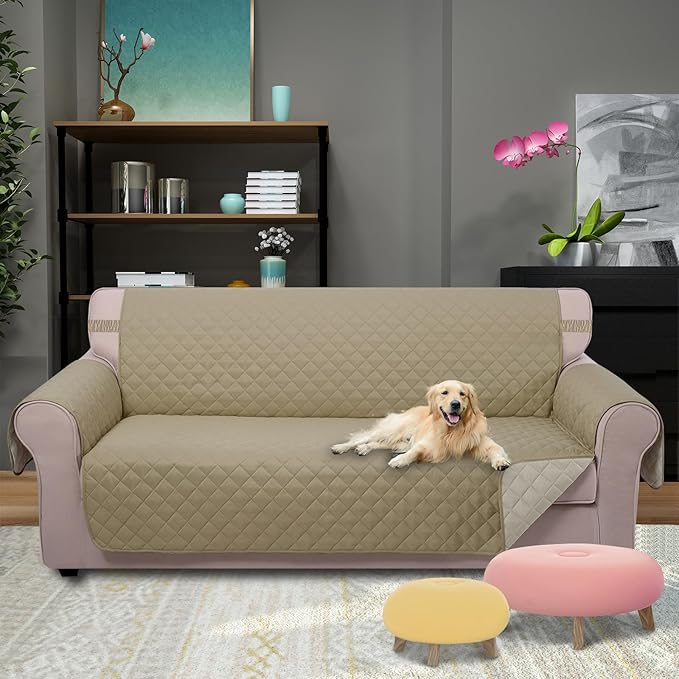 U-NICE HOME Large Sofa Cover Reversible Couch Cover, Light Camel/Beige | - Image 2