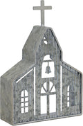 Church Shaped Tea Light Candle Holder Farmhouse Galvanized Metal Candle Holder Vintage Decorative Tealight Holder for Table Centerpiece Decoration - 6.22" x 1.97" x 9.25"