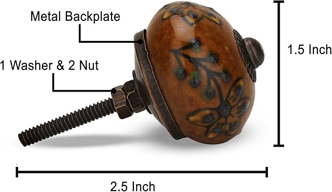 Dresser Knobs for Cabinets and Drawers Assorted, Dusty Ceramic Knob & Pull Handle for Kitchen Brown Cupboard Wardrobe Decorative Furniture Knobs - Pack of 6 (Dark Brown)