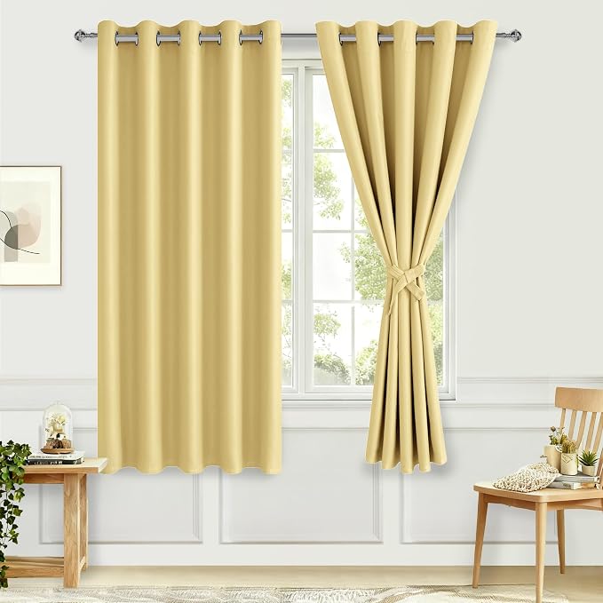 Blackout Curtains for Bedroom, 60 x 63 Inches Length, Light Yellow | Thermal - Image 8