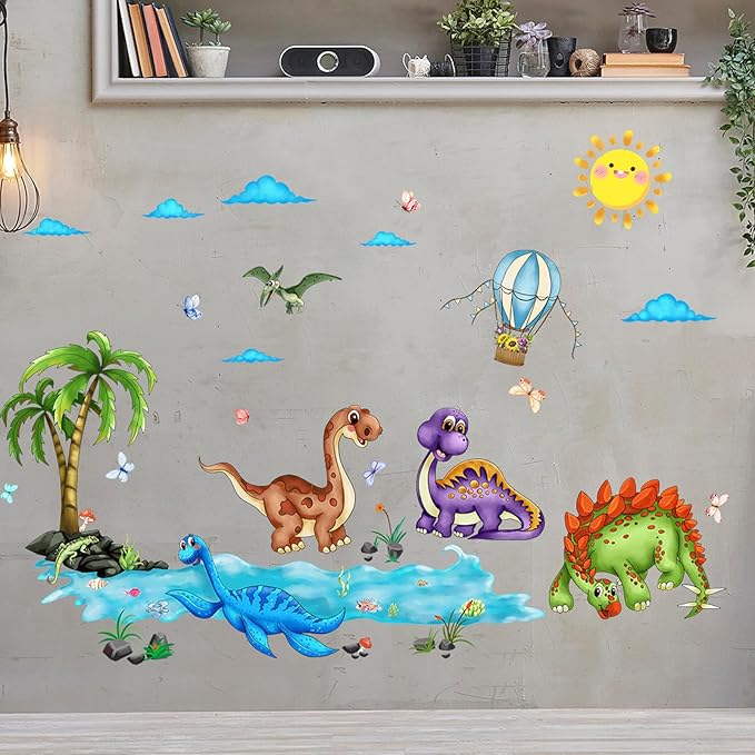 Jungle Animal Wall Stickers Forest Safari Wall Decals Kid Room Nursery Baby Bedroom Décor (Summer Marine Dinosaurs)