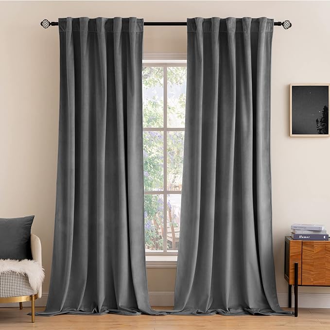 MIULEE Grey Velvet Curtains 52x96 inches 2 Panels Luxury Blackout Curtains | by MIULEE