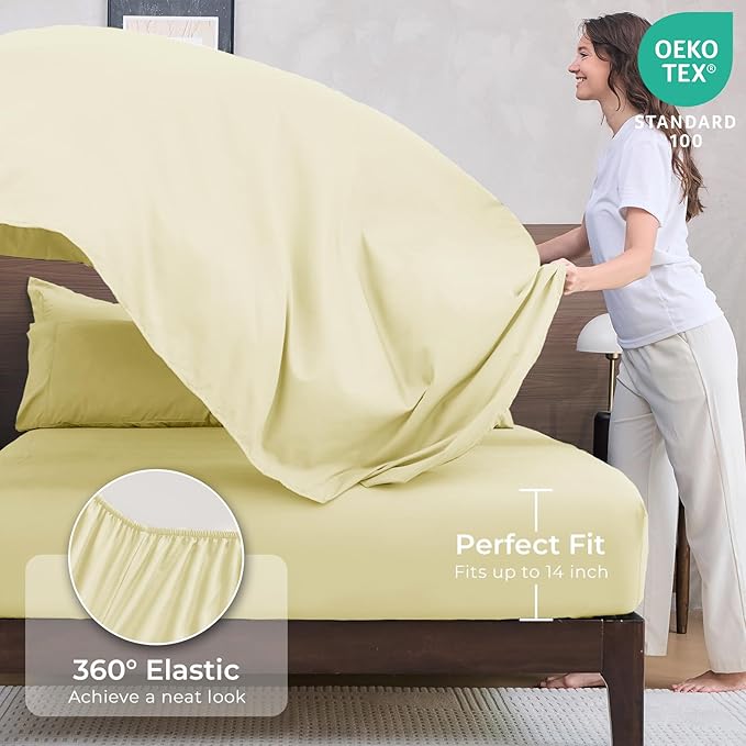 HEVUMYI Cream Yellow Twin-XL Comforter Set - 5-Piece All Season Bed in a Bag Twin-XL, Ultra Soft Bedding Set with Comforter, Flat Sheet, Fitted Sheet, Pillowcases, Pillow Shams
