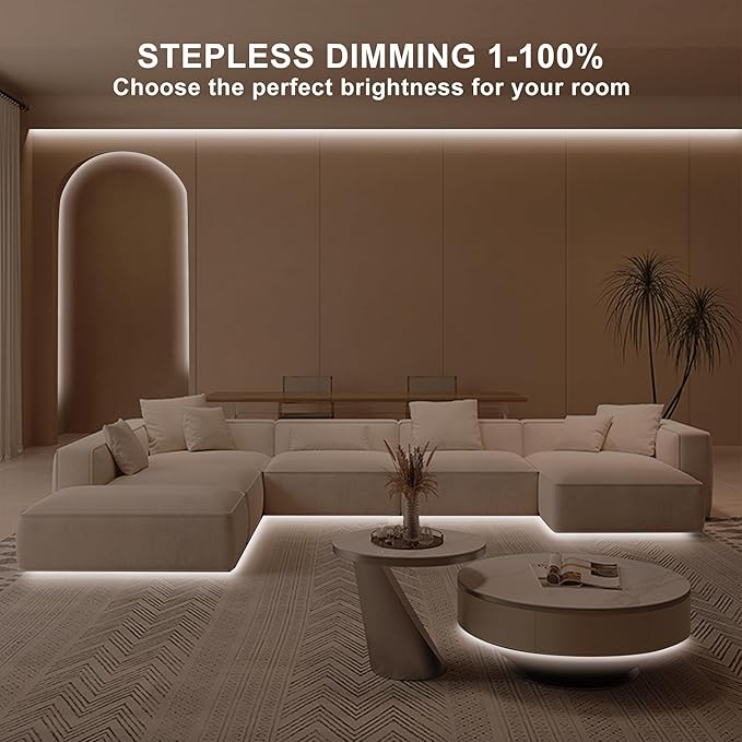 32.8ft COB Led Strip Light with Remote, 4000K Dimmable Bright Led COB Strip Light, White Continuous Led Strip Light for Mirror, Stair, Cabinet, Room