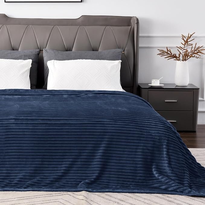 BEDELITE 3D Ribbed Jacquard Navy Blue Full Size Blankes - Image 2