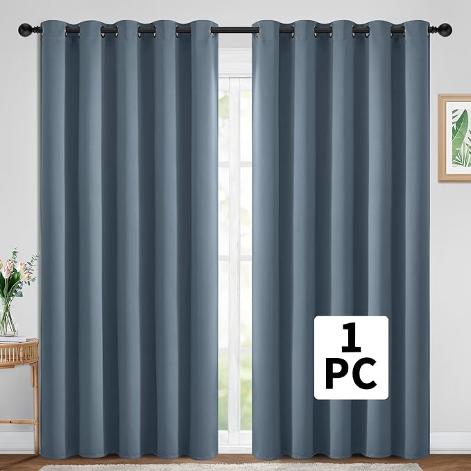 Yakamok Stone Blue Room Darkening Curtains 84 inch Sliding Door Drapes | 1 - Image 2