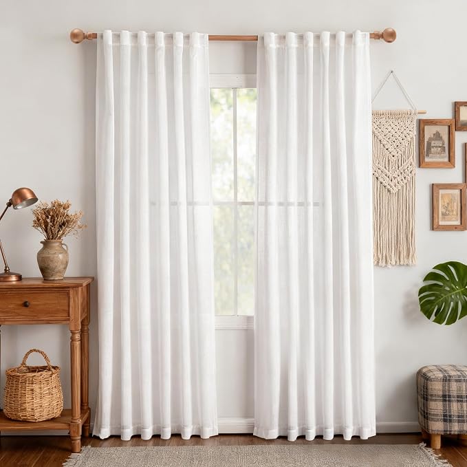 MYSKY HOME White Curtains for Bedroom Liivng Room 84 Inches Long 2 Panels Set - Image 2