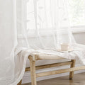 MIULEE White Sheer Curtains 2 Panels Embroidered Leaf Patterned, W52 x L96 | by MIULEE