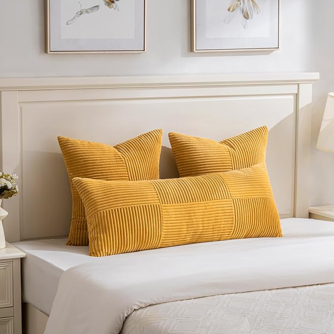 Fancy Homi Set of 2 Gold Yellow Boho Long Lumbar Body Decorative Throw Pillow - Image 2