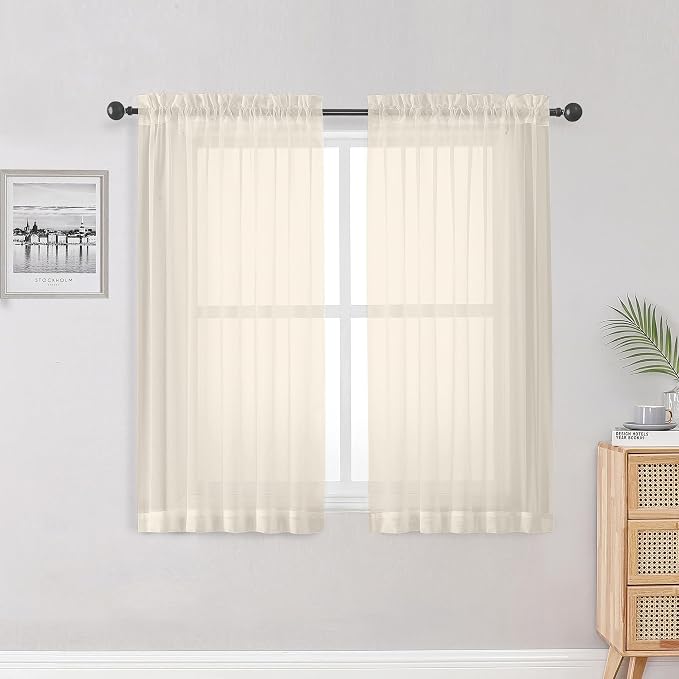 Sheer Cream Curtains 84 Inch Length 2 Panels Set by OWENIE