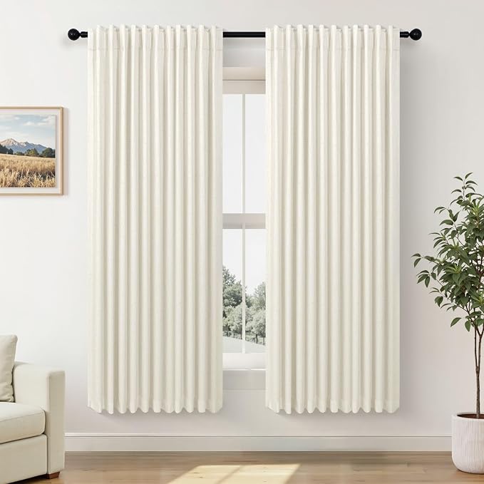 Cream Linen Blackout Curtains by Size 70 Inches Wide x 63 Inch Length Extra by Pitalk