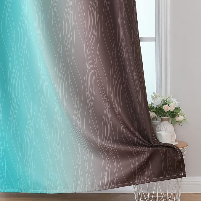 Brown and Teal Ombre Blackout Curtains - Image 6