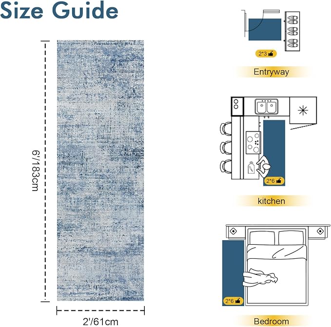 2x6 Ft Washable Runner Rug, Non-Slip Low Pile Hallway Kitchen Area Rug - Image 2
