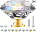 POZEAN Crystal Cabinet Knobs 12Pack, 1.57inch Dresser Knobs for Cabinet, Drawer with Two Different Sizes Screws, Diamond Glass Pulls Handles (40mm, 12Pack, Clear-Gold)