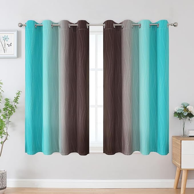 Brown and Teal Ombre Blackout Curtains - Image 2