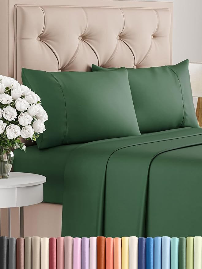 Twin 4 Piece Sheet Set - Comfy Breathable & Cooling - Ultra Soft Hotel Luxury Bedding Set w/ 8-16 Inch Deep Pockets - 1 Flat & 1 Fitted Sheet & 2 Pillowcases - Cozy, Wrinkle Free & Easy Care - Emerald
