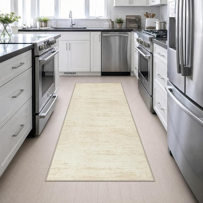 3x8 Washable Runner Rug：Modern Abstract Kitchen Soft Carpet Beige | - Image 4