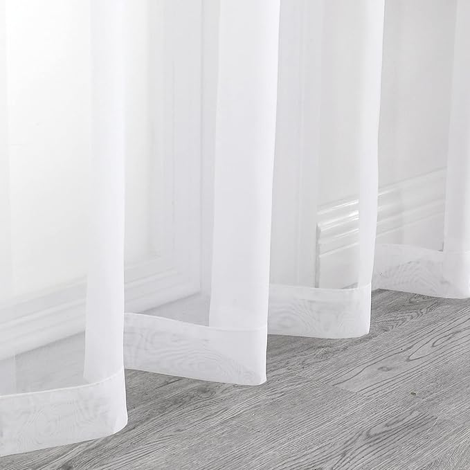 White Sheer Curtains 68 Inch Length 2 Panels Set - Image 7