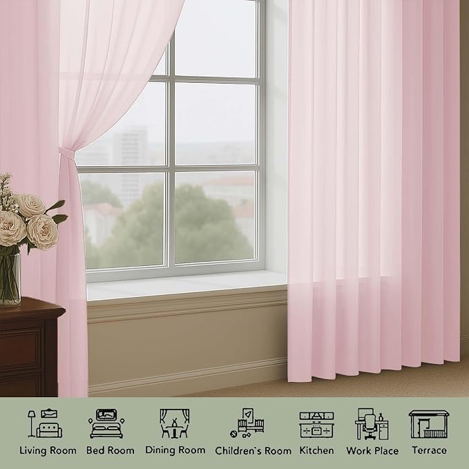 Extra Long Blush Sheer Curtains 96 Inches Long 2 Panels Set, Soft Lightweight - Image 4