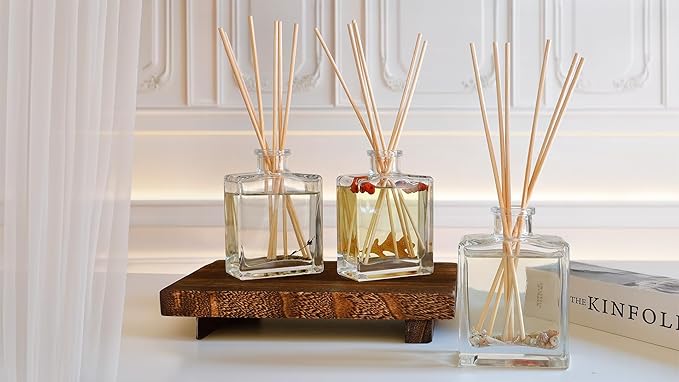 Urban Naturals Lavender Fields Oil Essential Oil Reed Diffuser Set with Real Lavender! French Blossoms, Geranium & Clary Sage – Sleek Rectangular Refillable Glass Bottle – Made in The USA