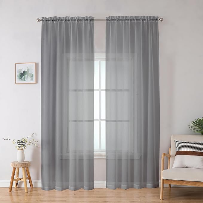Grey Sheer Curtains, Sheer Curtains 78 inches Long 2 Panels Set, Rod Pocket by OWENIE