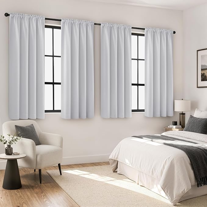 MIULEE 4 Panel Set Short Blackout Curtains 54 Inch Long Greyish White | Thermal by MIULEE