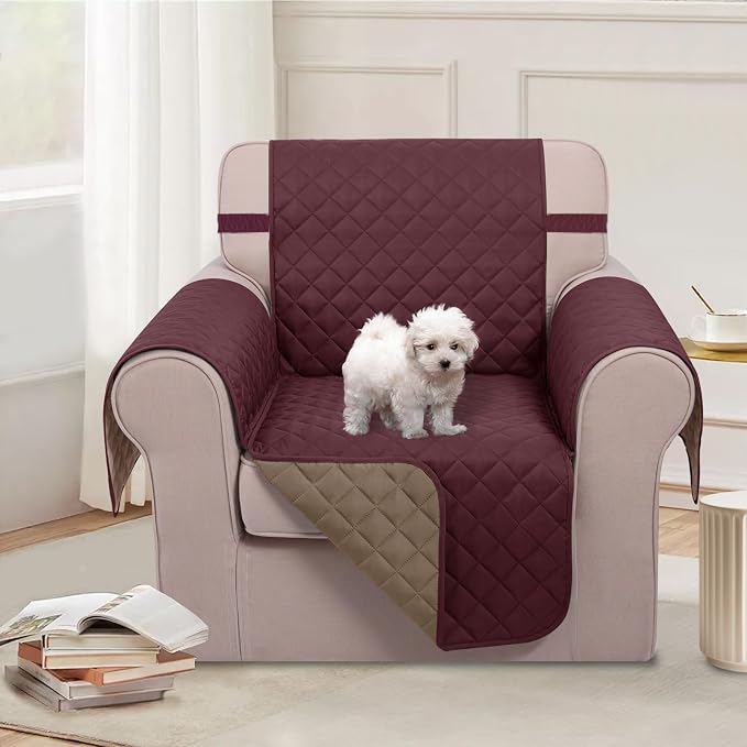 U-NICE HOME Reversible Recliner Chair Covers, Burgundy/Tan | 23''Armchair Cover - Image 2
